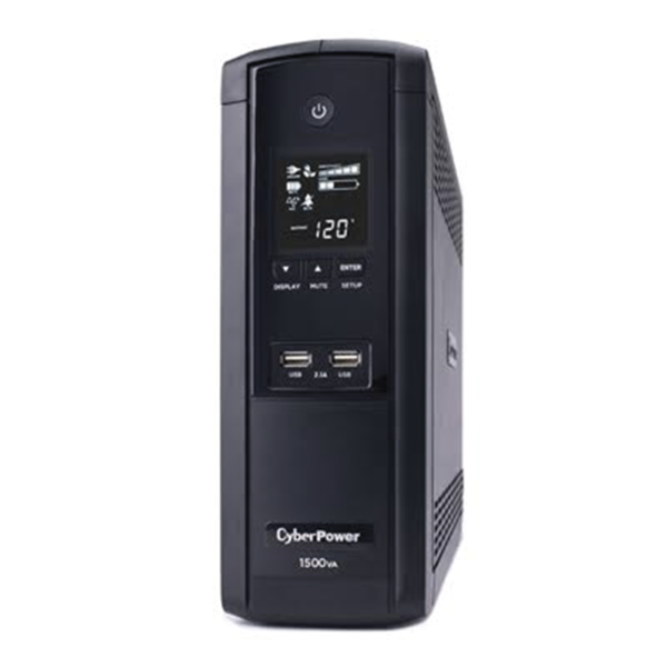 BRG1500AVRLCD5Y - CYBERPOWER - UPS Con 5 Años de Garantía de 1500VA / 900W Con Pantalla LCD Inteligente, Regulador de Voltaje AVR, 12 Conectores NEMA 5-15R y 2 Puertos USB 2.1A Para Carga de Celular