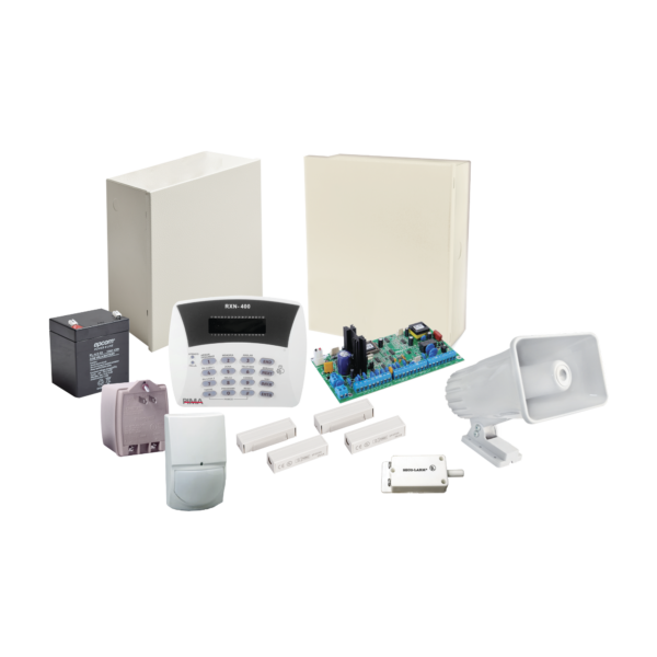 HUNTER8-KT - PIMA - Kit de Alarma PIMA Hunter8  todo Incluido. Bateria, Transformador, Sirena, Teclado, 2 Contactos Magneticos y un sensor de Movimiento