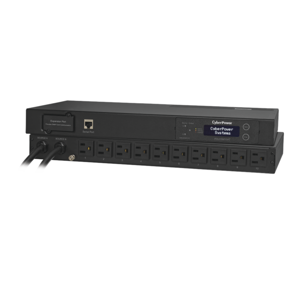 PDU15M10AT - CYBERPOWER - PDU Para Distribución de Energía Medible Con ATS Switch de Fuente Autotransferible y Pantalla LCD, 8 Tomas NEMA 5-15R Traseras y 2 Clavijas NEMA 5-15P