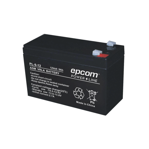 PL912 - EPCOM POWER LINE - Batería con tecnología AGM/VRLA, de 12 Vcd; 9 Ah. Para uso en aplicaciones de sistema de respaldo en seguridad electrónica. Dimensiones : 65 x 101 x 151 mm