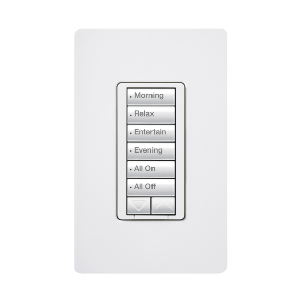 RRD-H6BRL-WH - LUTRON ELECTRONICS - Teclado hibrido seetouch, 6 botones, 2 botones subir/bajar, intensidad 120V/450W, color blanco.