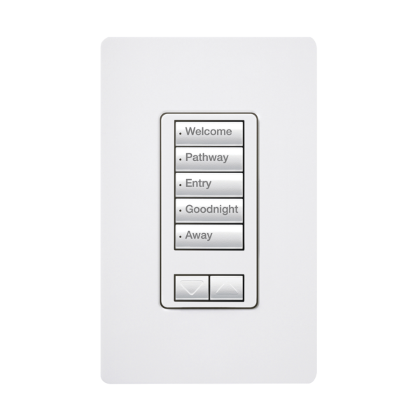 RRD-W5BRL-WH - LUTRON ELECTRONICS - Teclado seetouch 5 botones, 2 botones subir/bajar, programe escenas diferentes en cada botón.