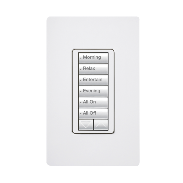 RRD-W6BRL-WH - LUTRON ELECTRONICS - Teclado seetouch 6 botones, 2 botones subir/bajar, programe escenas diferentes en cada botón.