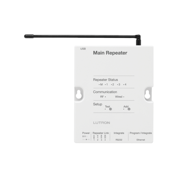 RR-MAIN-REP - LUTRON ELECTRONICS - Receptor y controlador principal 120V, programacion vía software. soporta 100 dispositivos y 4 repetidores. Entrada Ethernet y RS232