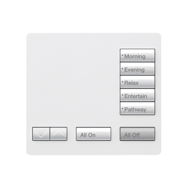 RR-T5RL-SW - LUTRON ELECTRONICS - Teclado seetouch, sobre mesa 5 botones,  Botonera Retroiluminada / programe escenas diferentes en cada botón.