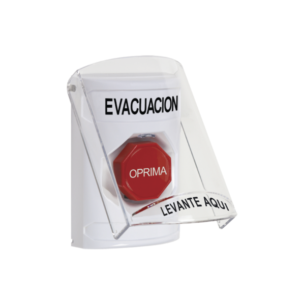 SS-2322-EV-ES - STI - Botón de Evacuación con Tapa Protectora de Policarbonato Súper Resistente y Restablecimiento con Llave