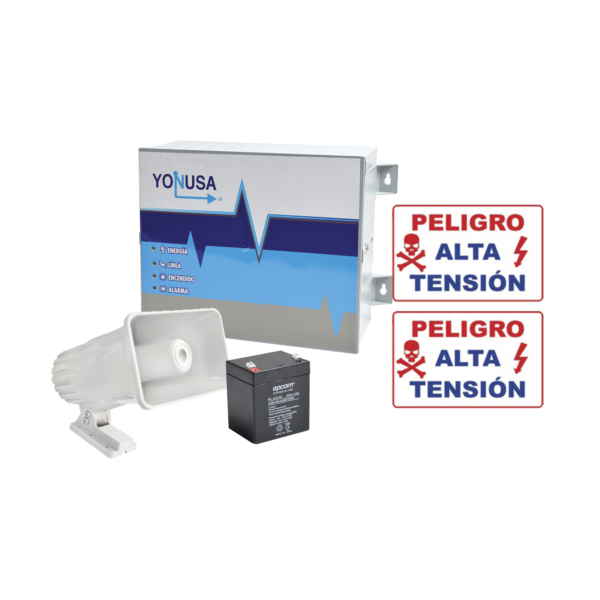 SYSNG/250KIT - YONUSA - KIT de Energizador de 12,000Volts-.9JOULES/250 Mts de protección para 5 Lineas/Activado por Atenuación de voltaje,Corte de línea o Aterrizamiento de la línea/Integración a panel de Alarma.