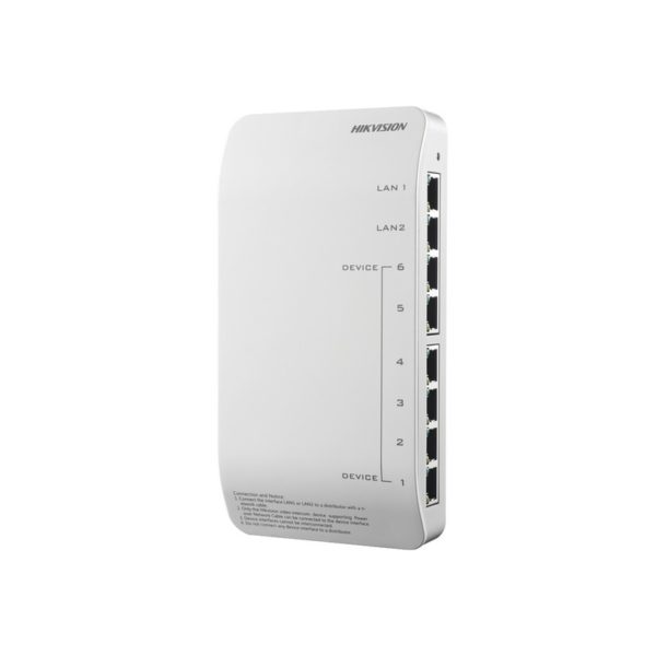 DSKAD606N - HIKVISION - Distribuidor PoE (propietario) de Audio y Vídeo / Soporta 6 dispositivos / Compatible con Videoporteros HIKVISION IP.