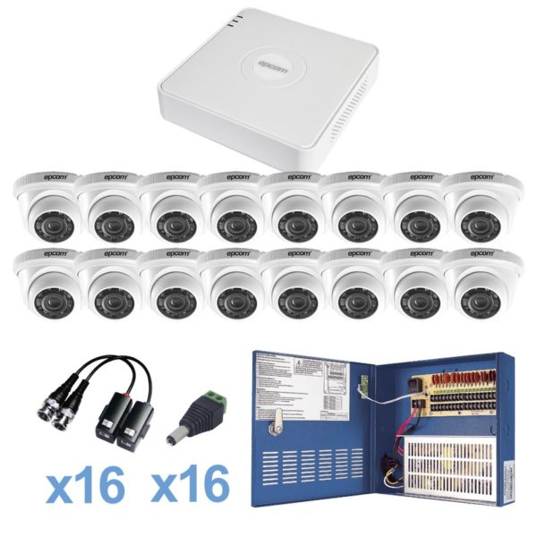 KESTXLT16EW - EPCOM - Sistema TURBO HD720p / DVR 16 Canales / 16 Cámaras Eyeball (interior 3.6mm) / Transceptores / Conectores / Fuente de Poder Profesional