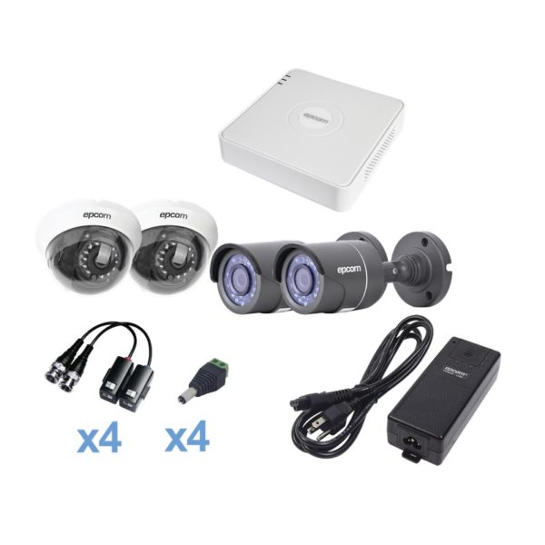 KESTXLT2B/2DW - EPCOM - Sistema TURBOHD 720p / DVR 4 Canales / 2 Cámaras Bala (exterior 3.6 mm) / 2 Cámaras Domo (interior 2.8 mm) / Transceptores / Conectores / Fuente de Poder Profesional