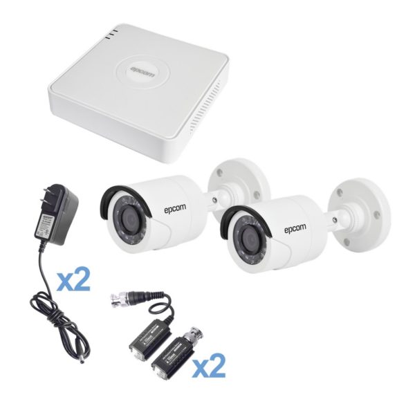 KESTXLT2BW - EPCOM - Sistema TURBOHD 720p / DVR 4 Canales / 2 Cámaras Bala (interior - exterior 3.6 mm) / Hik-Connect