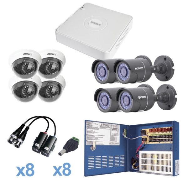 KESTXLT4B/4DW - EPCOM - Sistema TURBO HD720p, Incluye DVR 8Ch / 4 Cámaras Bullet (exterior 3.6 mm) / 4 Cámaras Domo (interior 2.8 mm) / Transceptores / Conectores / Fuente de poder profesional, Hasta 15 Vcd para Larga Distancias