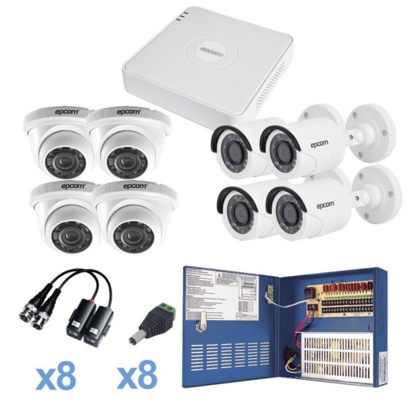 KESTXLT4BW/4EW - EPCOM - Sistema TURBO HD720p / DVR 8 Ch / 4 Cámaras Bullet ( exterior 3.6 mm ) / 4 Cámaras Eyeball (interior 3.6mm ) / Transceptores / Conectores / Fuente de Poder Profesional