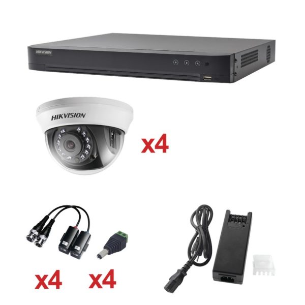 KH1080P4DW - HIKVISION -  Sistema HIKVISION TURBOHD 1080p / DVR 4 Canales / 4 Cámaras Domo (interior 2.8 mm) / Transceptores / Conectores / Fuente de Poder Profesional