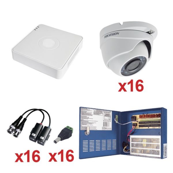 KH720P16EW - HIKVISION -  Sistema HIKVISION TURBOHD 720P Incluye DVR 16 Canales / 16 Cámaras Eyeball 2.8 mm / Transceptores / Conectores / Fuente de Poder Profesional Hasta 15Vcd para Larga Distancias