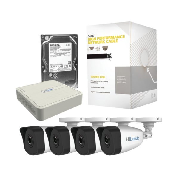 KHL4B/1TB - HIKVISION - Kit IP de 4 Canales de 1 Megapixel / NVR de 4 Canales + 4 Cámaras IP + Bobina de Cable de 100 mts + Disco Duro 1 TB