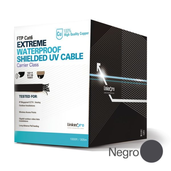 PROCAT6EXT/500 - LINKEDPRO - Bobina de 152.5 metros de cable Cat6 Exterior Blindado tipo FTP Para Climas Extremos, UL para aplicaciones de CCTV y redes de datos. Para uso en Intemperie.