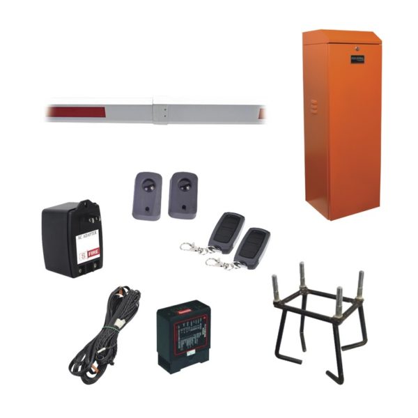 KITXBSLN - AccessPRO Industrial - Kit COMPLETO Barrera Izquierda XB ANARANJADA / Brazo telescópico 3.6 ~ 5.5 M / Incluye Sensor de masa, Transformador, Lazo, Ancla, Fotoceldas y 2 Controles Inalámbricos