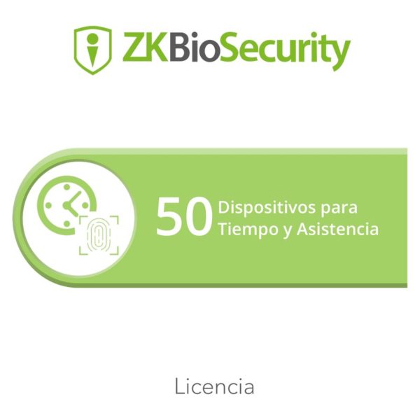 ZK-BS-TA-50 - ZKTECO - Licencia para ZKBiosecurity permite gestionar hasta 50 dispositivos para tiempo y asistencia