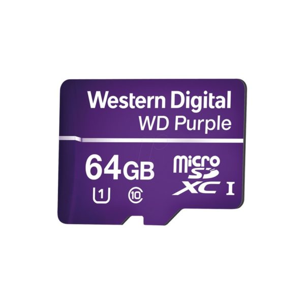 WD64MSD - Western Digital (WD) - Memoria microSD de 64GB PURPLE, Especializada Para Videovigilancia